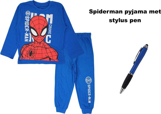 Spiderman - Marvel - Pyjama - Koningsblauw met Stylus Pen. Maat 128 cm / 8 jaar.