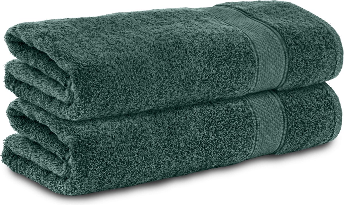 Komfortec 2x Handdoek 50x100 - 100% Katoen – Handdoekenset - Zacht - Donkergroen