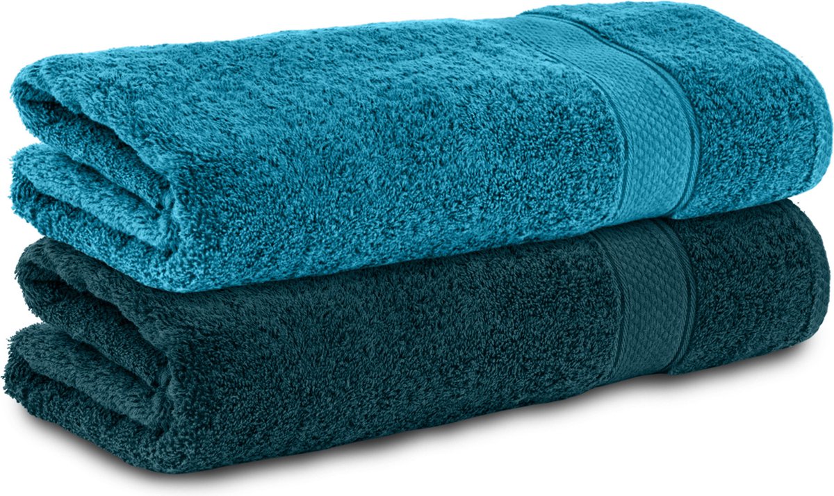 Komfortec 2x Handdoek 50x100 - 100% Katoen – Handdoekenset - Zacht - Turquoise&Petroleumblauw