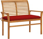 The Living Store Tuinbank - Teakhout - 112x55x94 cm - Rood kussen