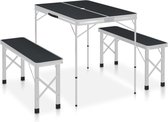 Ensemble de table de camping The Living Store - Aluminium - MDF - 90x60x70 cm - Grijs/ Argent - Pliable - Comprend 2 bancs