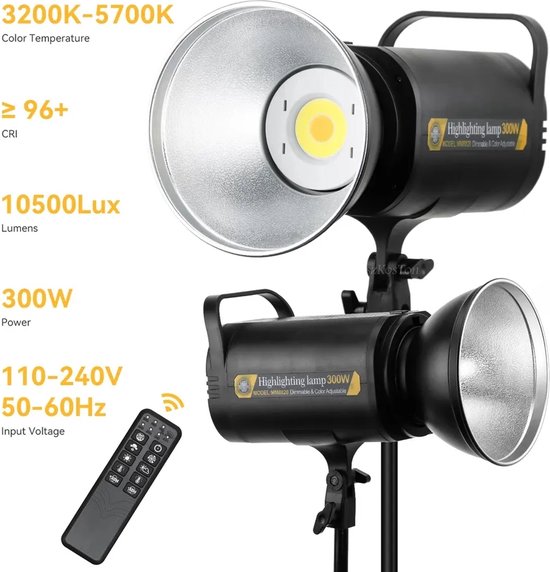 LED-Studiolamp | 300W | Dimbaar En Kleur Instelbaar | Met Statief En Afstandsbediening