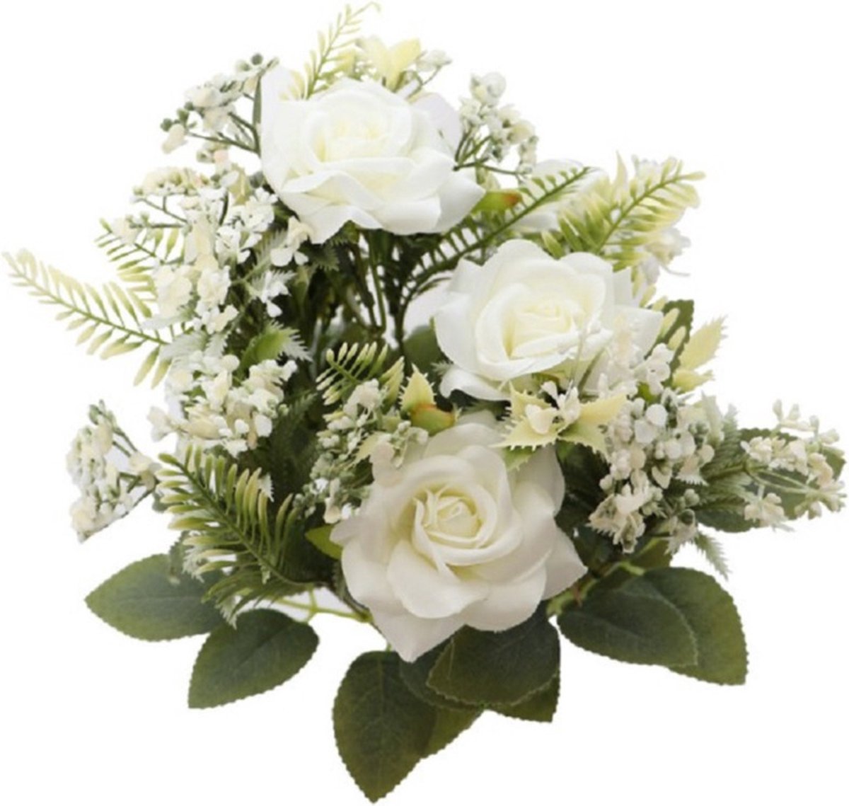 Chaks Rozen kunstbloemen boeket - 5x - wit - H41 cm