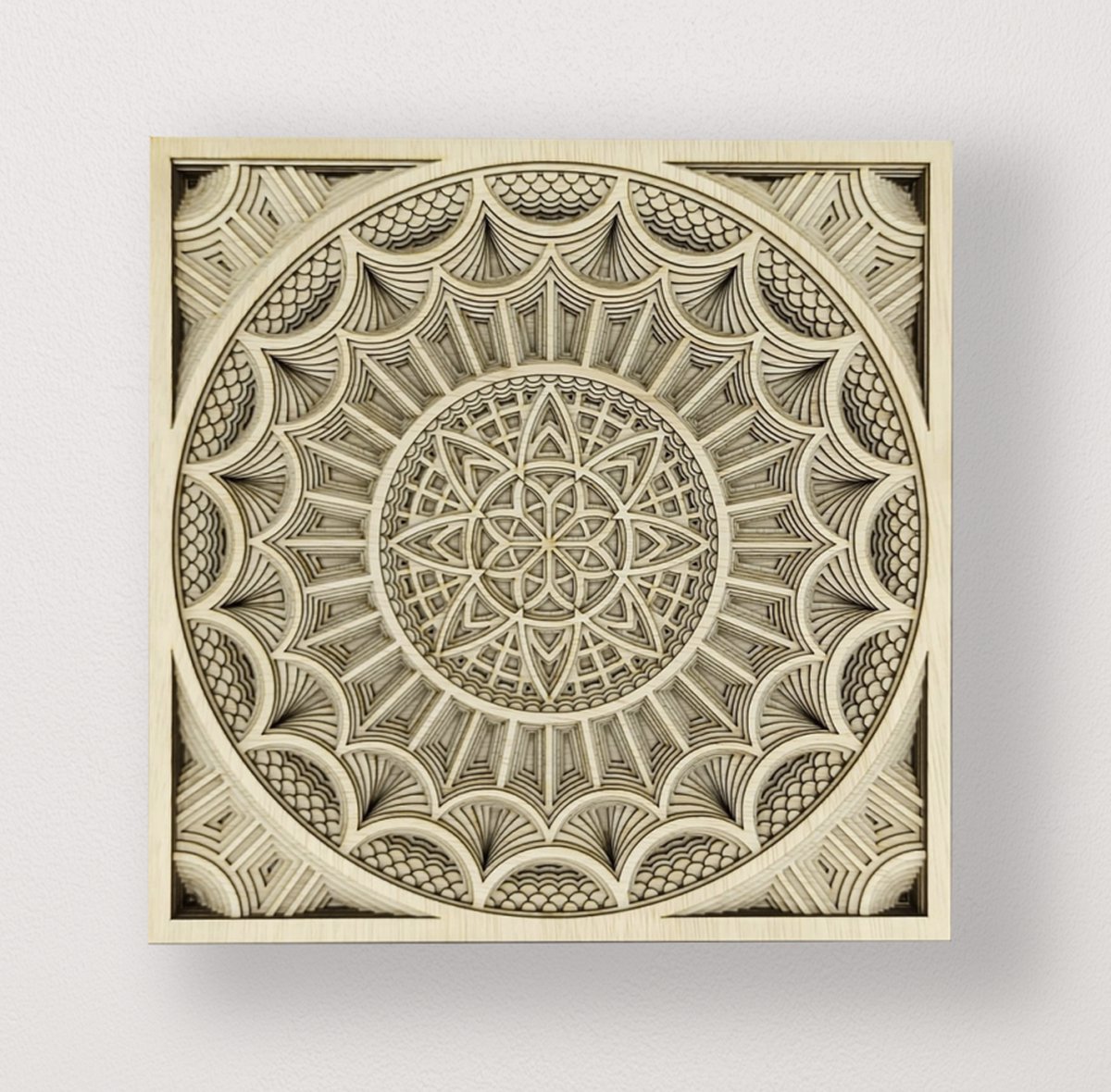 Handgemaakte duurzame 3D-gelaagd-vierkant rond Mandala- natuurlijk