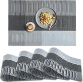 Set de table en PVC, 4 pièces, sets de table antidérapants et résistants à la chaleur, sets de table en vinyle lavables, lot de 4 – Ombre gris argent noir