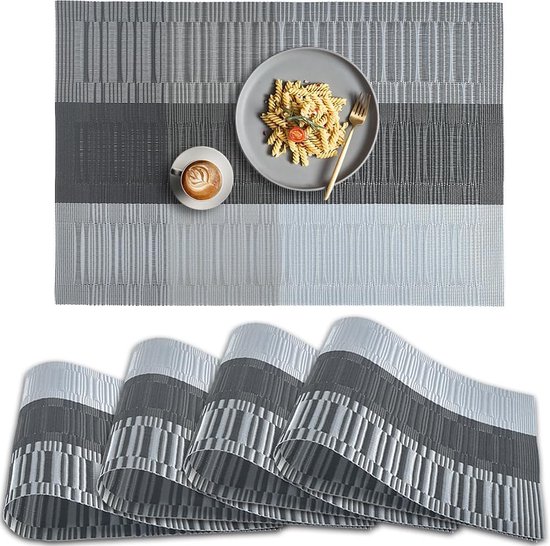 Placemats Zilveren placemats, 4 stks tafelmatten, holle pvc