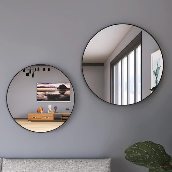 Miroir rond avec cadre en métal noir, miroir mural HD en verre, 50 cm, pour  salle de... | bol.