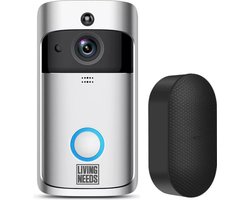 Living Needs – Slimme Video Deurbel met Camera – Zilver – Full HD beeld – Met Nachtzicht, App & Bewegingsmelder – Draadloos