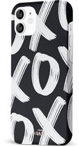 xoxo Wildhearts Can't Talk Now Black - Double Layer - Hoesje geschikt voor iPhone 11 hoesje - Hard case met zwart/witte print - Beschermhoes geschikt voor iPhone 11 case - Shockproof case met xoxo print - Zwart