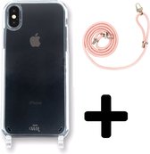 xoxo Wildhearts siliconen hoesje - Geschikt voor iPhone X/XS - Telefoonhoesje - Hoesje met koord - telefoonkoord - Transparant hoesje - Roze koord