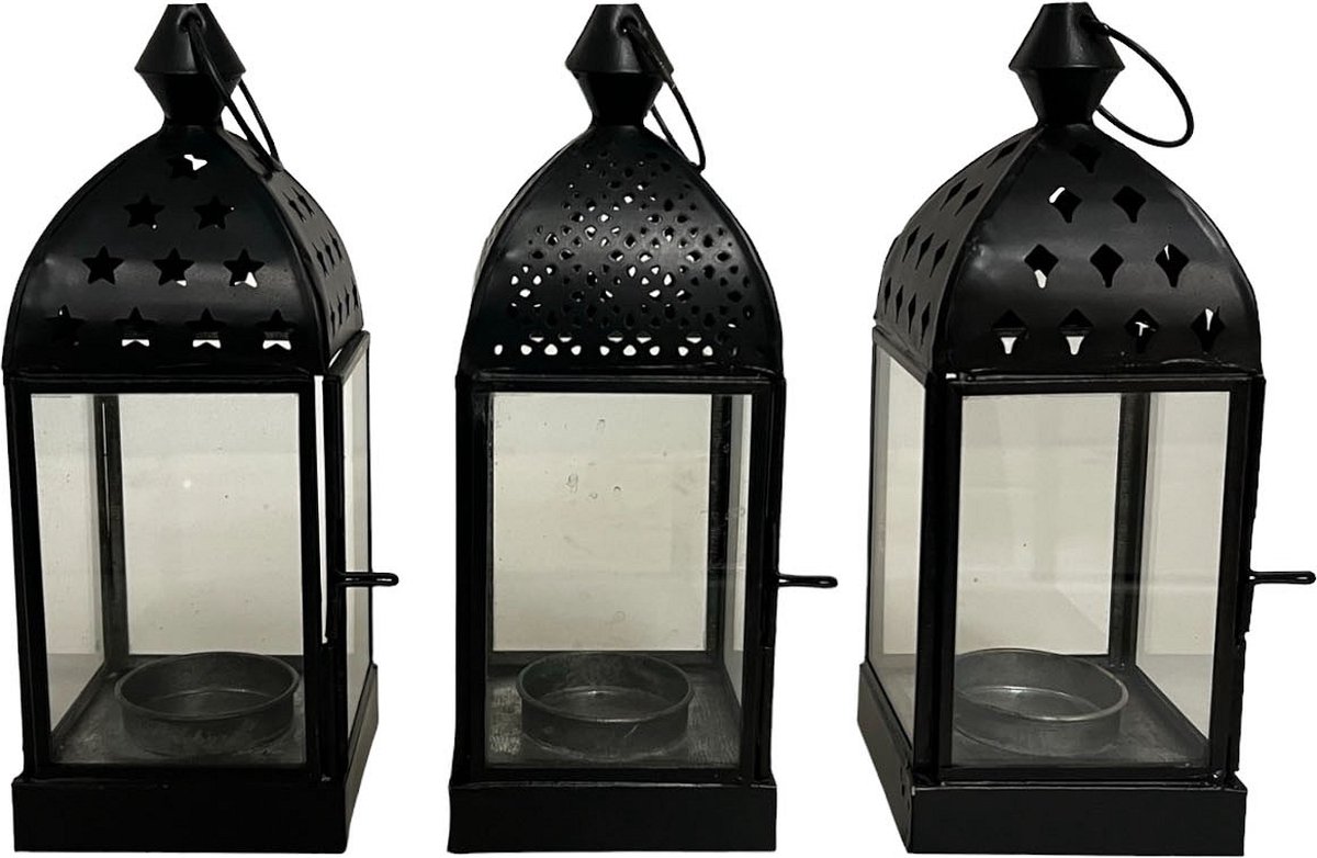 Home Society - Set/3 - Hang / Kandelaars - Dusha - Oosters - Metaal/Glas - Zwart