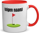 Akyol - golf hole vlag met eigen naam koffiemok - theemok - rood - Golf - golfers - mok met eigen naam - leuk cadeau voor iemand die houd van golfen - cadeau - kado - 350 ML inhoud