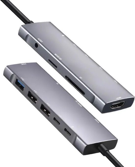 M-TECK 9-in-1 USB-C Docking Station USB-C Hub met HDMI - 3 x USB3.0 - USB-C (opladen) - SD/Micro SD - 3.5mm Audio voor Laptop en MacBook