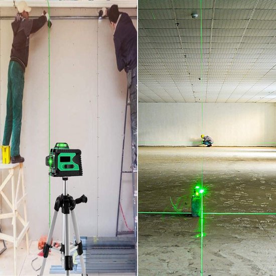 Kruislijnlaser Groen 30M - 3x360°-Zelfnivellerende 3D 12 Lijnen-laserwaterpassen-laser waterpas - Merkloos