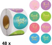 Sluitsticker - Sluitzegel - Thank you Mix | Bedankt | Zakelijk - Trouwerij - Envelop | Goud - Mix Kleur | Thank you - stickers | Envelop stickers | Cadeau - Gift - Cadeauzakje - Traktatie | Creativiteit | 48 stuks - 2,5 cm