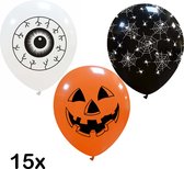 Halloween mix mini ballonnen , 15 st., 13 cm, 5 inch, eyeball/pumpkin/spider web ballonnetjes