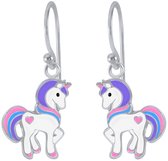 Joy|S - Zilveren pony oorbellen - eenhoorn oorhangers - unicorn multicolor