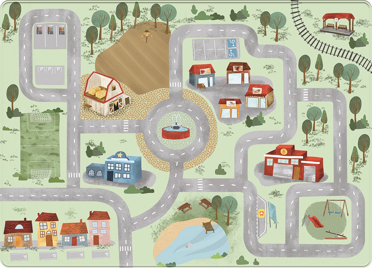 Mats & Joy Village Auto Speelmat 130x180cm - Fluweelzacht thumbnail 5