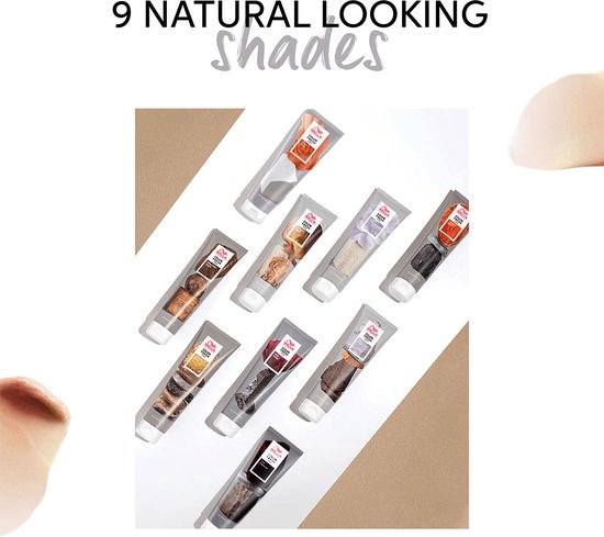 Negen Wella Professionals Color Fresh Mask tubes in verschillende natuurlijke tinten, liggend op een witte ondergrond.