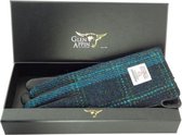 Dames Handschoenen Blauw en Turquoise Ruit met Zwart Leer - Harris Tweed - Glen Appin of Scotland