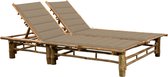 The Living Store Lounger Bamboe - 200x130x (24-87) cm - dossier réglable - 2 coussins