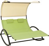 The Living Store Chaise longue à bascule double – Mobilier de jardin – 139 x 180 x 170 cm – Vert et crème