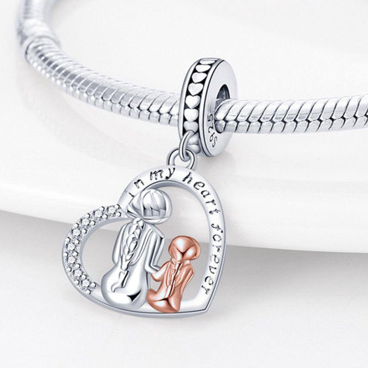 Fler®, Charme pour Bracelet Pandora, Fille, Garçon et Coeur - Love  Forever - Charm