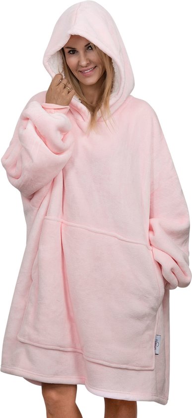 Smileify® Hoodie Deken Pro Max - Extra Lang & Dik - Snuggie - Fleece Deken met Mouwen - Plaid - Blanket - Licht Roze - Smileify