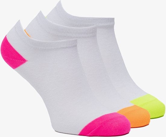 3 paires de chaussettes baskets enfant blanc rose fluo - Taille 35/38