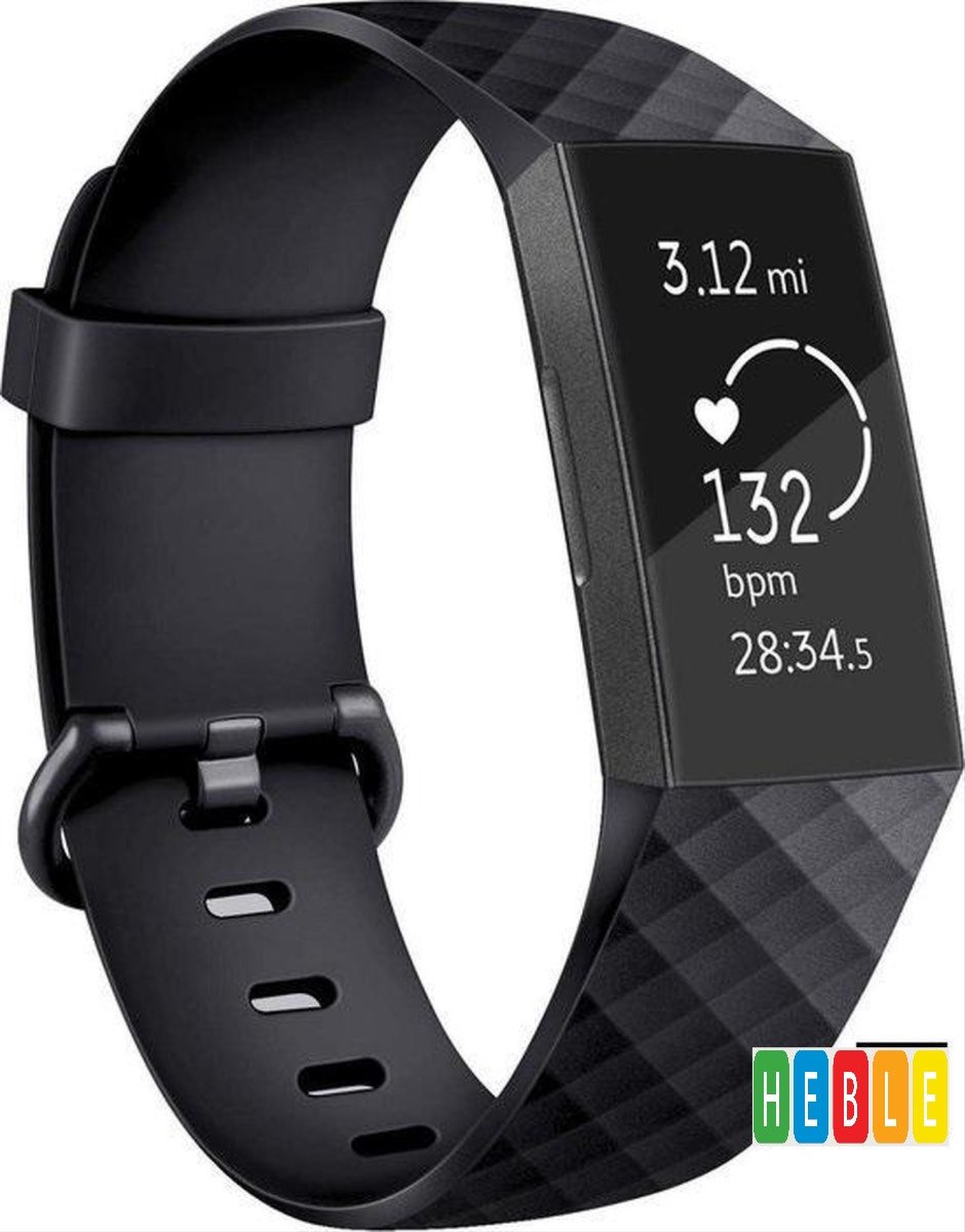 *** Siliconen Sportbandje Maat L geschikt voor Fitbit Charge 3 & 4 - Grijs - Vervang Bandje - van Heble® ***