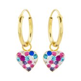 Boucles d'oreilles en argent 925 | Boucles d'oreilles avec pendentif | Boucles d'oreilles plaquées or avec pendentif, coeur avec cristaux colorés