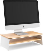 Kos Design - Monitorstandaard - Wit - Staal en Bamboe - kantoor accessoire - beeldscherm verhoging - ergonomisch -