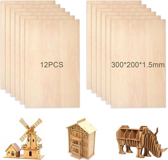 Plaques de bois de balsa pour le Modélisme et l'artisanat, 12 pièces,  300x200x1,5 mm