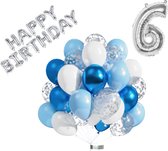 Luna Balunas 6 Jaar Ballonnen Set Zilver Blauw Helium - Verjaardag