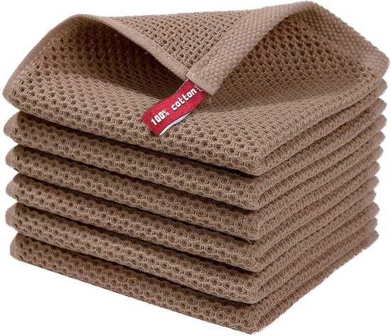 Foto: 6 stuks theedoeken taupe bruin vaatdoeken wafeldoek keukendoek 30x30 cm