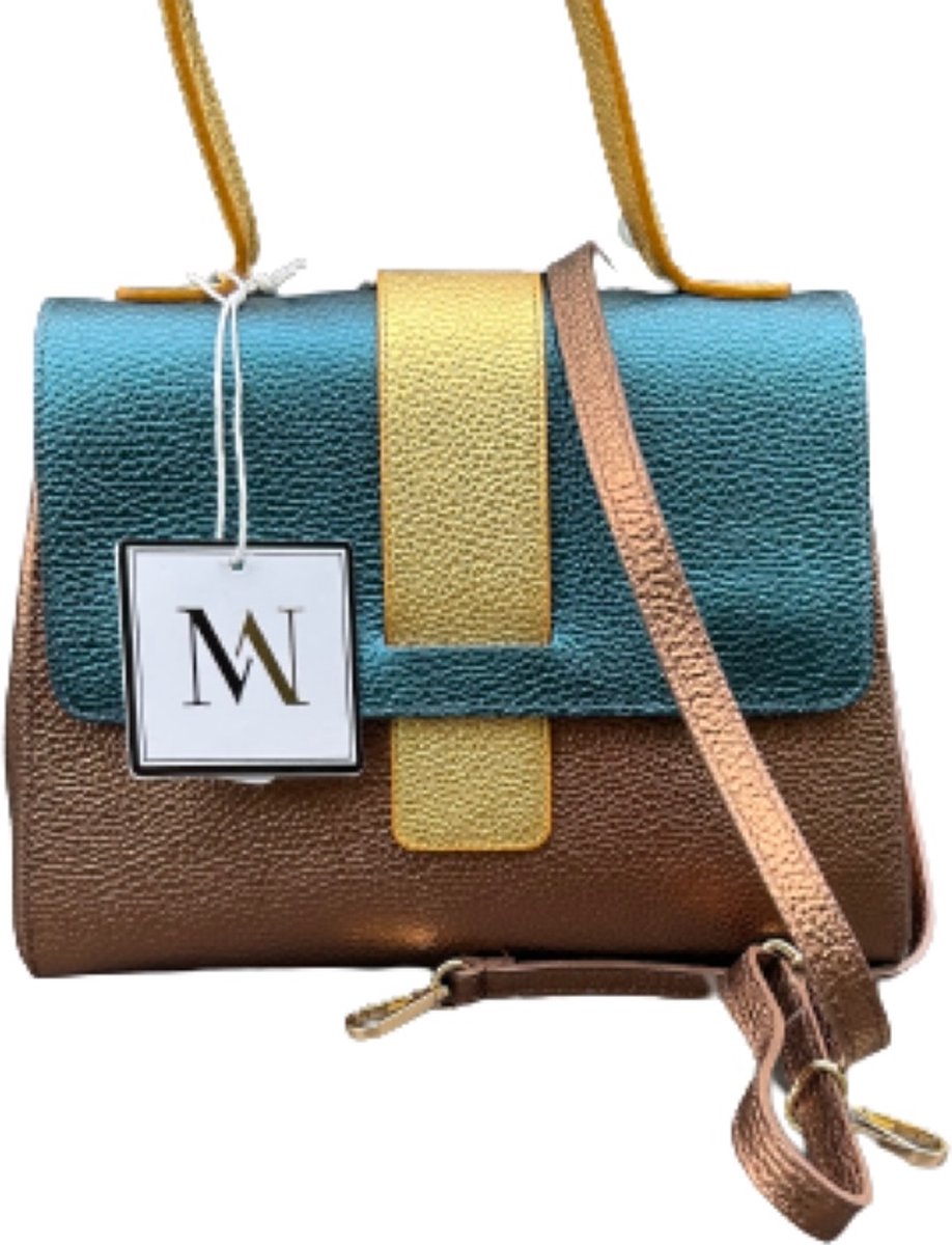 MONDIEUX MADAME - Hilda - handtas - blauw/brons/goud schoudertas - Limited Edition - tas - Italiaans design - echt leder