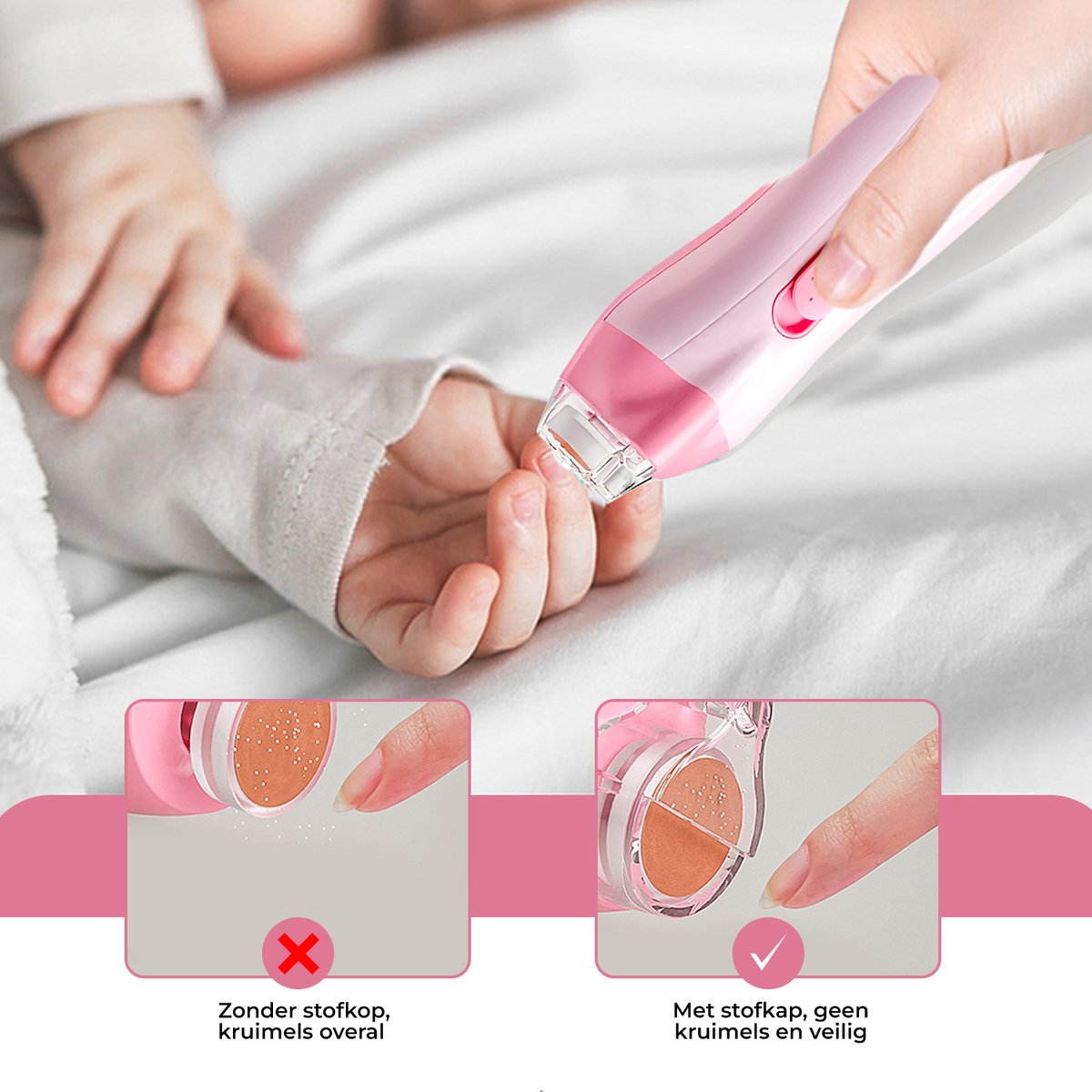 Luxegoed - Nagelvijl set - Nagel vijl set - Electrische Baby Nagel Vijl - Veilig nagels verzorgen met LED licht for baby, peuter, kinderen en volwassenen - met 6 verschillende vijlen en verstelbare snelheden — cadeau in Verzorging - foto 3