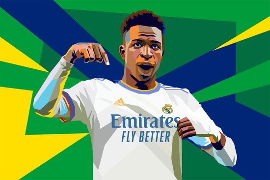 Affiche Vini Jr | Vinicius Junior Pop Poster | Affiche de football brésilien | Real Madrid | Vin Poster | Affiche de football | Pop affiche | Décoration murale | Affiche murale | 91x61cm | Convient pour l'encadrement