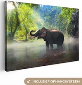 OneMillionCanvasses - Canvas - Olifant - Zonnestralen - Bos - Water - Natuur - Bomen - Kamer decoratie - Muurdecoratie - 30x20 cm