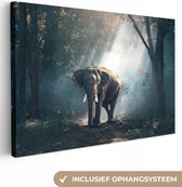 OneMillionCanvasses - Canvas - Olifant - Zonnestralen - Bos - Bomen - Kamer decoratie - Schilderijen op canvas - 90x60 cm