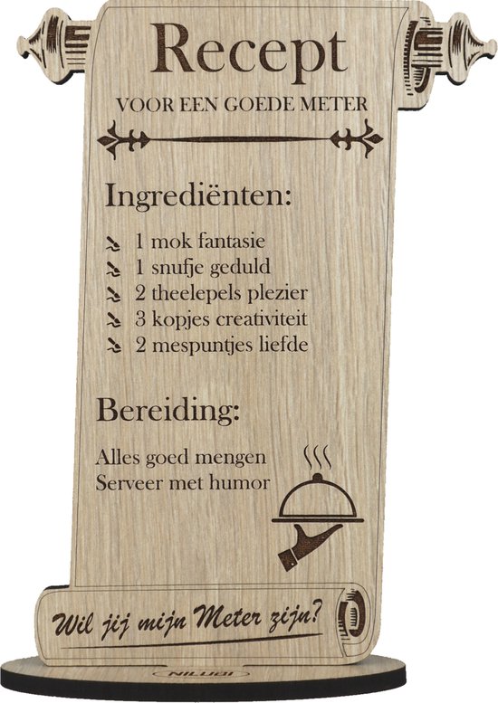 Recept meter - houten wenskaart - kaart om iemand als peettante te vragen - 17.5 x 25 cm