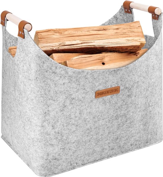 Sac à bois de chauffage 2 pièces panier en feutre en feutre panier à bois  panier à bois sac à bois sac en feutre 50 x 25 x 25 cm gris