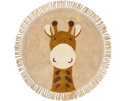 Prénatal Vloerkleed Kinderkamer of Babykamer - Rond Kleed Slaapkamer - Beigebrown - Giraf - Ø 94cm