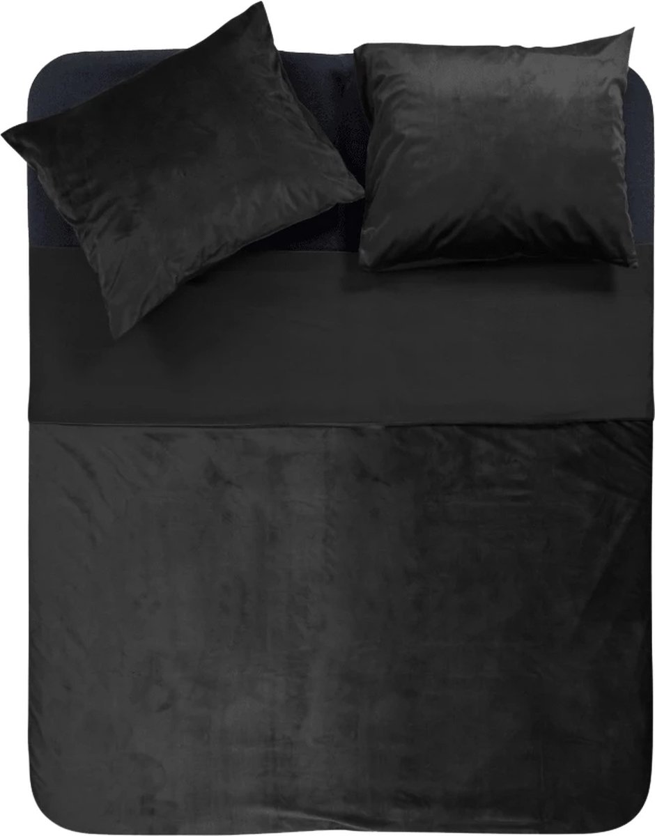 Fluweel zachte velvet dekbedovertrek uni zwart - 240x200/220 (lits-jumeaux) - super fijn slapen - luxe uitstraling- luxe kwaliteit - met handige drukknopen