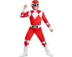 FUNIDELIA Rood Power Rangers Kostuum voor jongens - Maat 122 - 134 cm - Rood