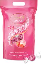 Lindt LINDOR Aardbei & Room witte chocolade bonbons 1kg - 80 zacht smeltende chocolade bonbons - Hersluitbare verpakking
