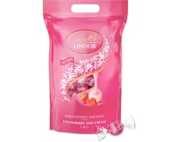 Lindt LINDOR Aardbei & Room witte chocolade bonbons 1kg - 80 zacht smeltende chocolade bonbons - Hersluitbare verpakking