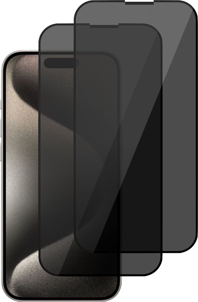 2x Privé Screenprotector geschikt voor iPhone 15 - Privacy Beschermglas - Privacy Proteqt+