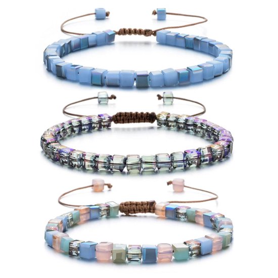 Sorprese armband - Ibiza Beads - set van 3 - armband dames - vierkante kralen - verstelbaar - cadeau - Model Q