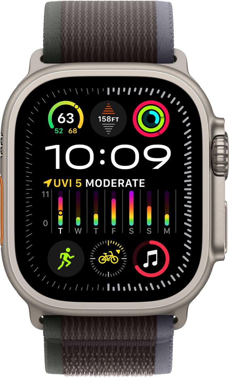 APPLE Watch Ultra 2 GPS + Cellular 49 mm Titanium Case/Blauw-Zwarte Trail Loop - S/M